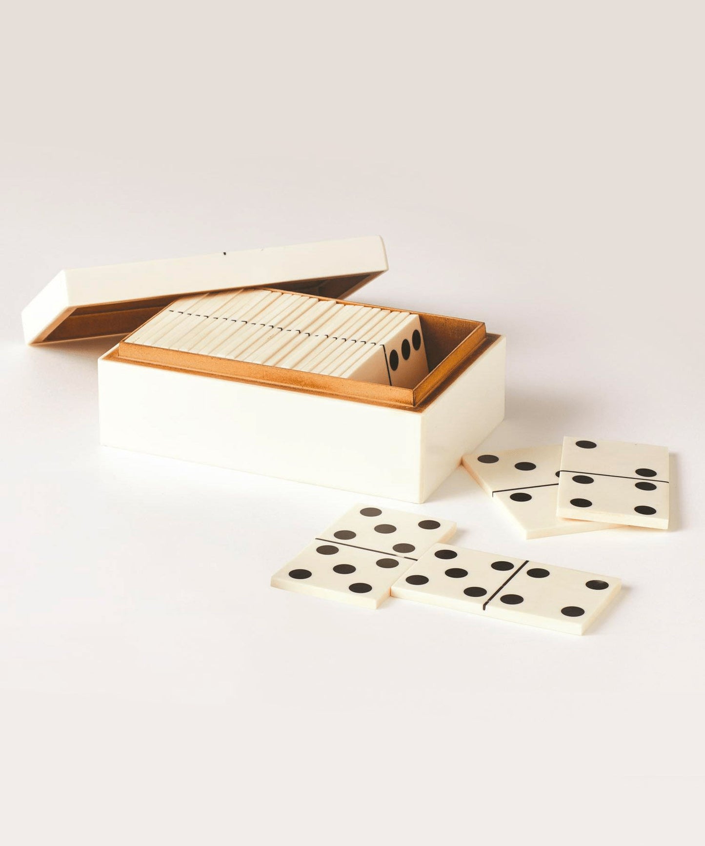 Dominoes Box, White with Black Dots - Stephenson House