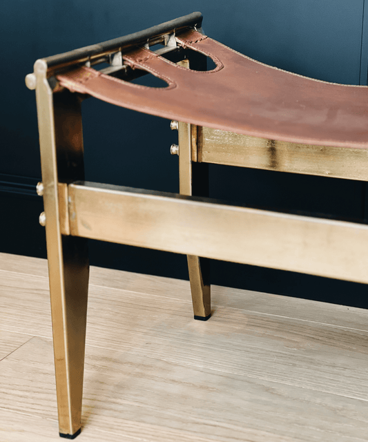 Vintage Leather & Brass Bench - Stephenson House